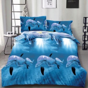 Lenjerie pat dublu cu ELASTIC (160x200cm, 180x200cm), microfibra, imprimeu 3D, Albastru, delfini Lenjerie pat dublu cu ELASTIC (160x200cm, 180x200cm), microfibra, imprimeu 3D, Albastru, delfini