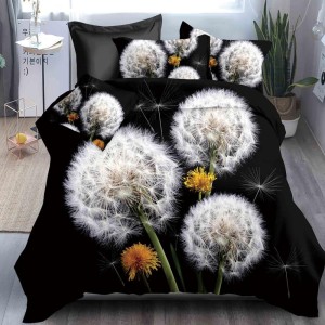 Lenjerie pat dublu cu ELASTIC (160x200cm, 180x200cm), microfibra, imprimeu 3D, Negru, papadii Lenjerie pat dublu cu ELASTIC (160x200cm, 180x200cm), microfibra, imprimeu 3D, Negru, papadii