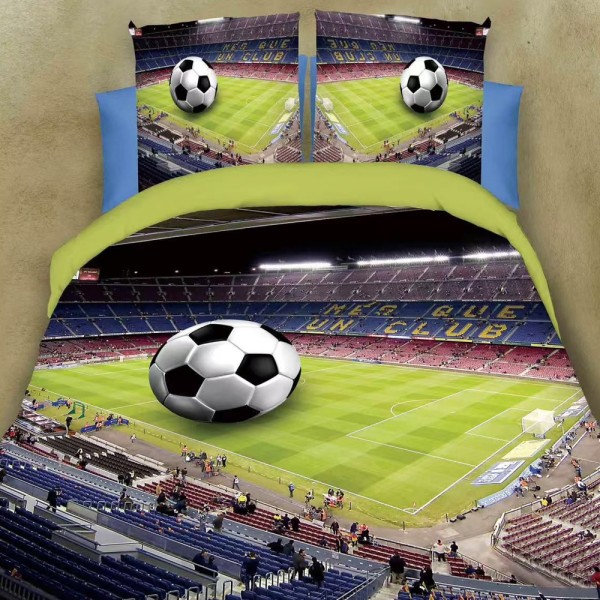 Lenjerie pat dublu cu ELASTIC (160x200cm, 180x200cm), microfibra, imprimeu 3D, Verde, fotbal [1]