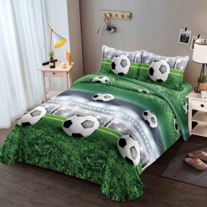 Lenjerie pat dublu cu ELASTIC, microfibra, imprimeu 3D, Verde, fotbal