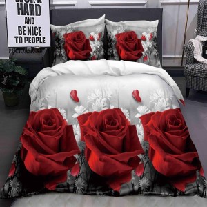 Lenjerie pat dublu cu ELASTIC (160x200cm, 180x200cm), microfibra, imprimeu 3D, Gri, trandafiri Lenjerie pat dublu cu ELASTIC (160x200cm, 180x200cm), microfibra, imprimeu 3D, Gri, trandafiri