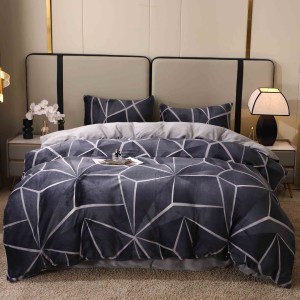 Lenjerie pat dublu, Super Pufoasa COCOLINO, 4 piese, Bleumarin, Gri, Forme Geometrice