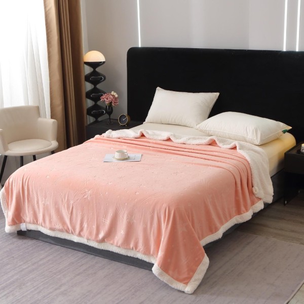 Pătură Super Soft Cocolino cu Blăniță, 200x230 cm – Eleganță și Căldură cu Model Sculptat cu Ploaie de Stele, Somon [1]