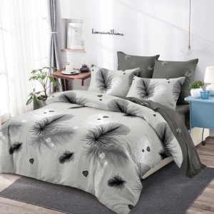 Lenjerie pat dublu (160x200cm, 180x200cm), FINET, cu Elastic, 6 piese, Gri, Pene