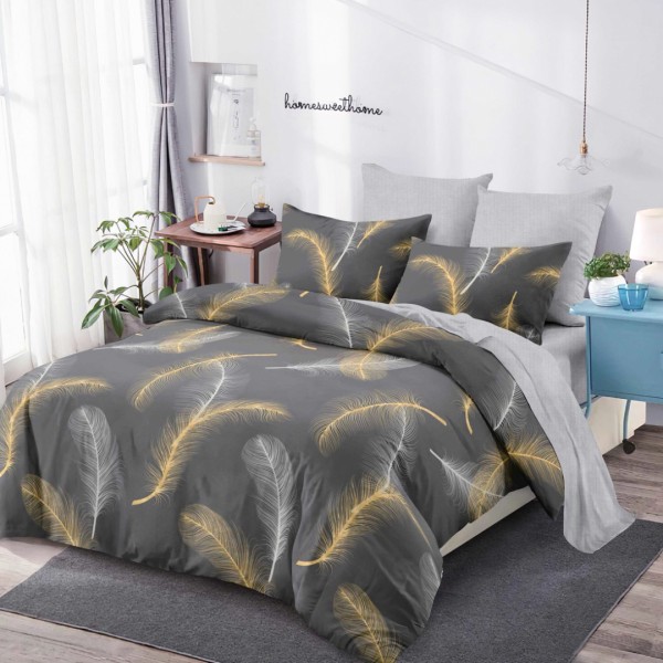 Lenjerie Pat Dublu (140x200cm, 160x200cm, 180x200cm), FINET, 6 piese, Gri, Alb, Pene [1]