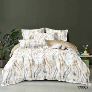 Lenjerie pat 140x200cm,  FINET, cu elastic, 4 piese, Alb, Bej, Dungi