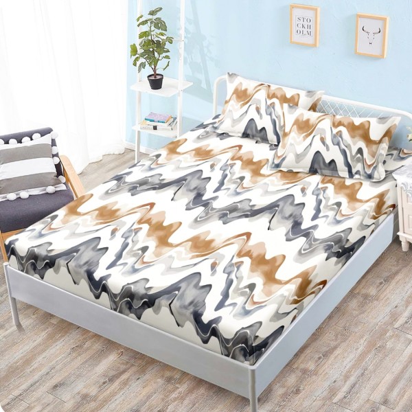 Cearsaf cu elastic, Bumbac FINET, 160x200cm, 2 fete de perne 50x70cm, Alb, Bej, Gri, Valuri [1]