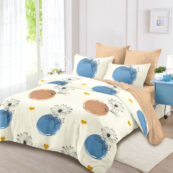 Lenjerie Pat Dublu (140x200cm, 160x200cm, 180x200cm), FINET, 6 piese, Crem, Bej, Buline, Flori [1]