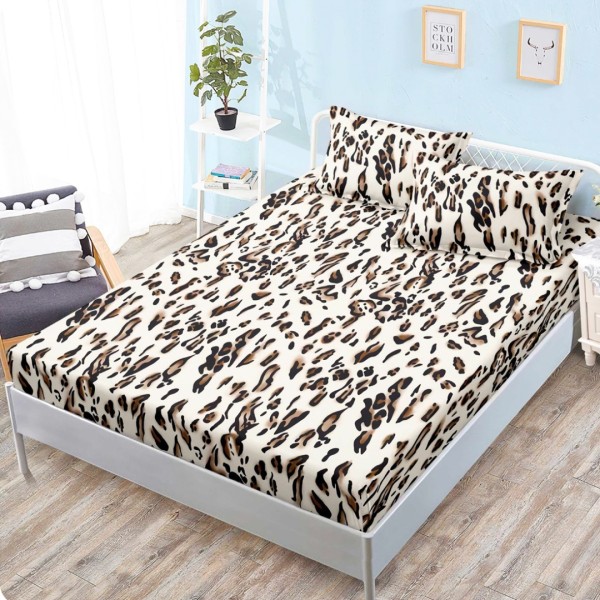 Cearsaf cu elastic, Bumbac FINET, 160x200cm, 2 fete de perne 50x70cm, Crem, Negru, Bej, Animal Print [1]