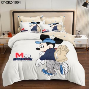 Lenjerie pat dublu, FINET, 6 piese, IDENTICA CU POZA, Alb, Bej, Mickey Mouse