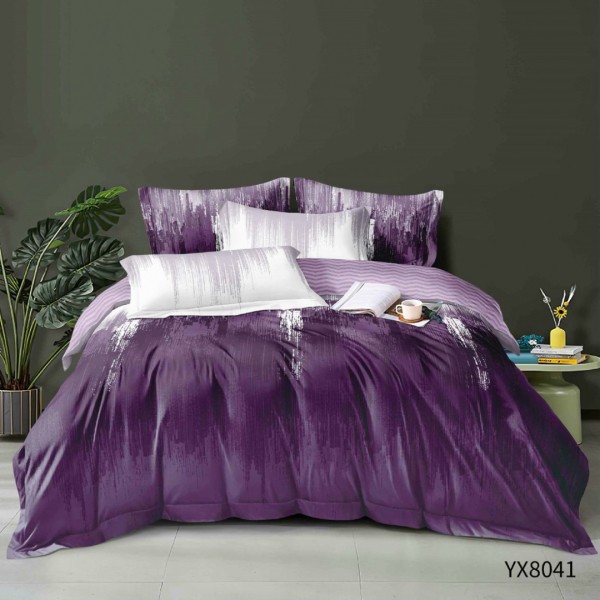 Lenjerie pat 140x200cm,  FINET, cu elastic, 4 piese, Lila, Mov, Model Abstract [1]