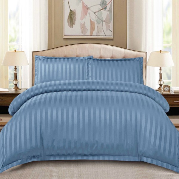 Lenjerie HoReCa, pat dublu, tip Damasc Finetat Deluxe cu Elastic, 4 piese, Petrol [1]