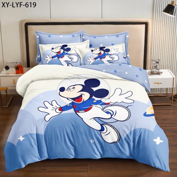 Lenjerie pat dublu (140x200cm, 160x200cm, 180x200cm), FINET, 6 piese, IDENTICA CU POZA,, Alb, Bleu, Mickey Mouse [1]