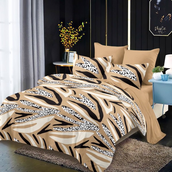 Lenjerie Pat Dublu (140x200cm, 160x200cm, 180x200cm), FINET, 6 piese, Bej, Alb, Negru, Animal Print [1]