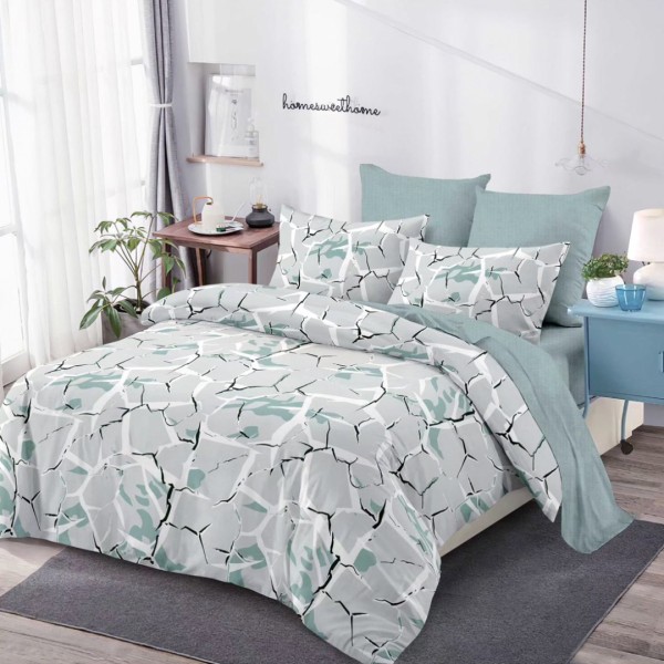 Lenjerie Pat Dublu (140x200cm, 160x200cm, 180x200cm), FINET, 6 piese, Gri, Bleu, Crapaturi [1]