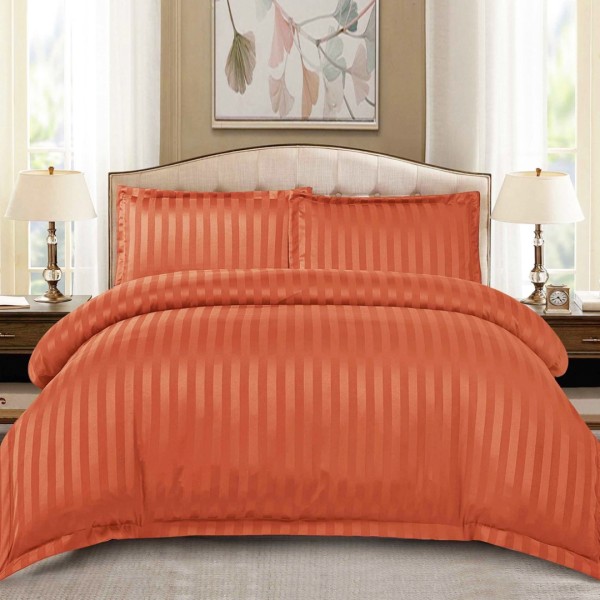 Lenjerie HoReCa, pat dublu, tip Damasc Finetat Deluxe cu Elastic, 4 piese, Portocaliu [1]