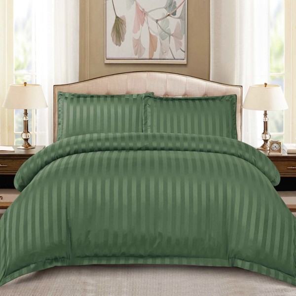 Lenjerie HoReCa, pat dublu, tip Damasc Finetat Deluxe cu Elastic, 4 piese, Verde Olive [1]