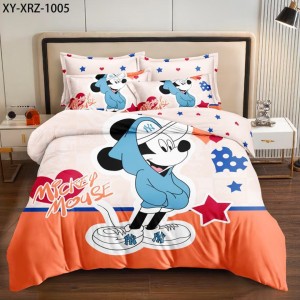 Lenjerie pat dublu (140x200cm, 160x200cm, 180x200cm), FINET, 6 piese, IDENTICA CU POZA,, Portocaliu, Bleu, Mickey Mouse