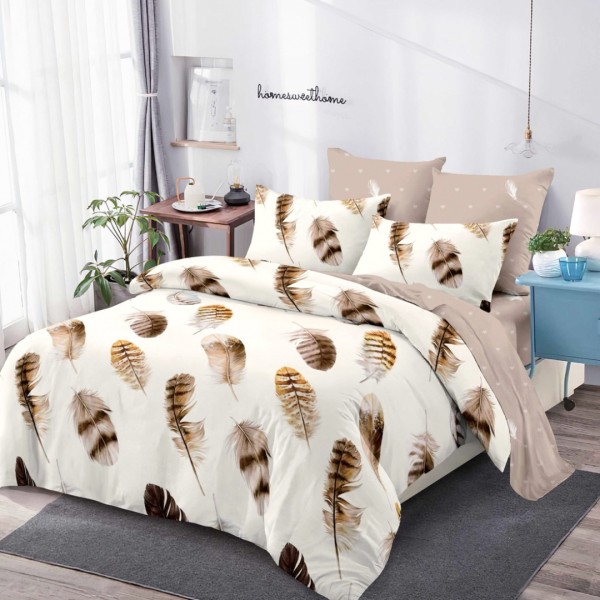 Lenjerie Pat Dublu (140x200cm, 160x200cm, 180x200cm), FINET, 6 piese, Crem, Bej, Pene [1]