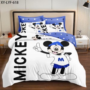 Lenjerie pat dublu, FINET, 6 piese, IDENTICA CU POZA,, Alb, Bleu, Mickey Mouse