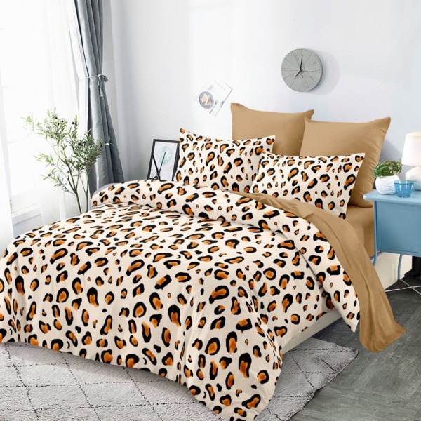 Lenjerie Pat Dublu (140x200cm, 160x200cm, 180x200cm), FINET, 6 piese, Bej, Negru, Animal Print [1]