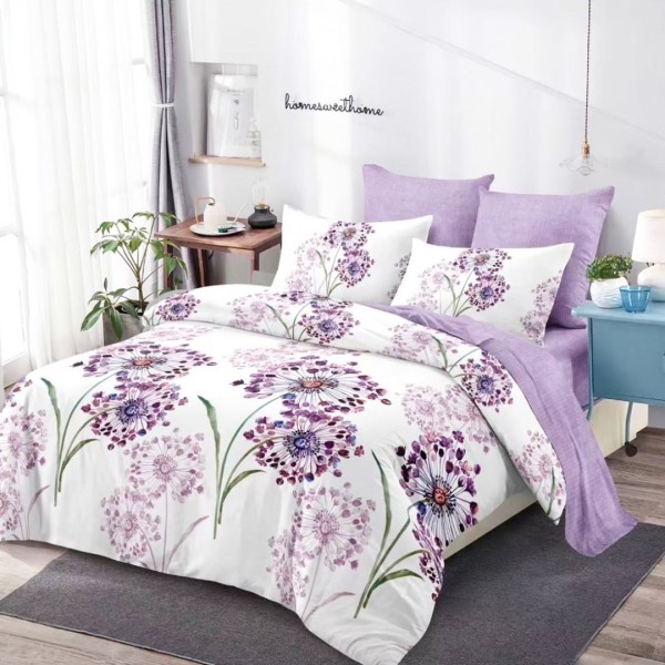 Lenjerie Pat Dublu (140x200cm, 160x200cm, 180x200cm), FINET, 6 piese, Alb, Mov, Papadii [1]