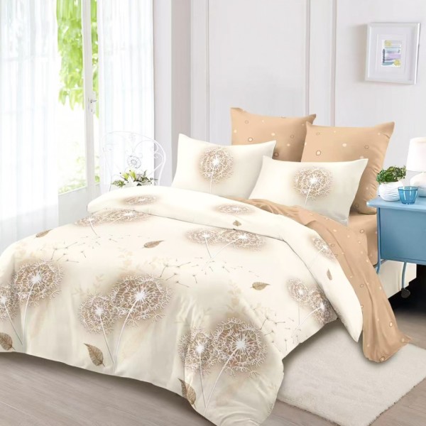 Lenjerie pat dublu (160x200cm, 180x200cm), FINET, cu Elastic, 6 piese, Bej, Papadii [1]