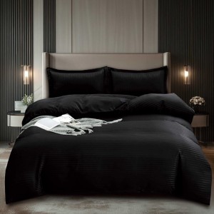 Lenjerie HoReCa, pat dublu, Damasc Finetat Deluxe cu Elastic, 4 piese, Pucioasa, Negru Lenjerie HoReCa, pat dublu, Damasc Finetat Deluxe cu Elastic, 4 piese, Pucioasa, Negru
