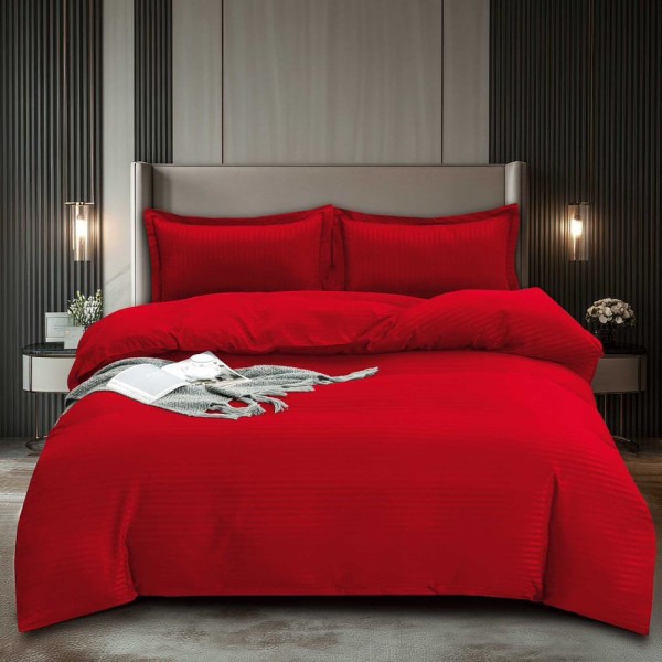 Lenjerie HoReCa, pat dublu, Damasc Finetat Deluxe cu Elastic, 4 piese, Pucioasa, Rosu [1]