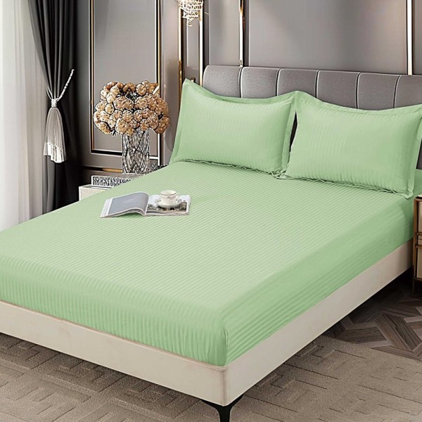 Cearsaf cu Elastic 180x200 cm Damasc Finetat, 70% Bumbac, si 2 Fete de Perna 50x70 cm, Verde deschis [1]
