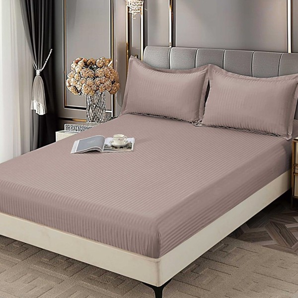 Cearsaf cu Elastic 180x200 cm Damasc Finetat, 70% Bumbac, si 2 Fete de Perna 50x70 cm, Capuccino [1]
