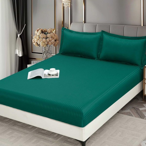 Cearsaf cu Elastic 180x200 cm Damasc Finetat, 70% Bumbac, si 2 Fete de Perna 50x70 cm, Verde [1]