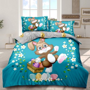 Lenjerie de Pat Dublu, Finet, Imprimeu Digital cu Iepuras si Oua, IDENTIC CU POZA, 4 Piese, Bleu Lenjerie de Pat Dublu, Finet, Imprimeu Digital cu Iepuras si Oua, IDENTIC CU POZA, 4 Piese, Bleu