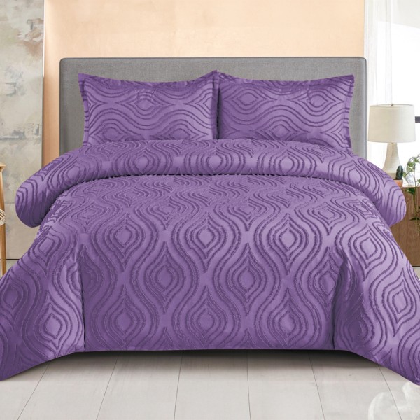 Lenjerie de Pat Premium, Bumbac Finet, Smocuri Brodate, 4 Piese, cu ELASTIC, Nesifonabilă și Durabilă, Eliana, Mov [1]