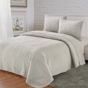 Cuvertura Matlasata, Pat Dublu, 230x250 cm, 3 Piese, Bumbac Satinat Superior, 2 Fete de Perna 50x70 cm, Gri