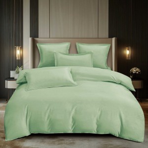 Lenjerie HoReCa, pat dublu, Damasc Finetat Deluxe, 6 piese, Pucioasa, Verde deschis