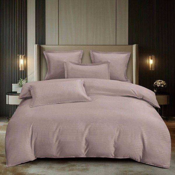 Lenjerie HoReCa, pat dublu, Damasc Finetat Deluxe cu Elastic, 6 piese, Pucioasa, Capuccino [1]