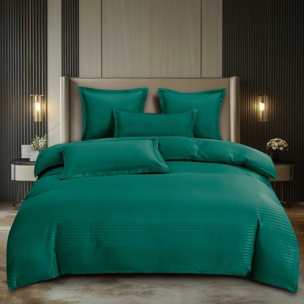 Lenjerie HoReCa, pat dublu, Damasc Finetat Deluxe cu Elastic, 6 piese, Pucioasa, Verde [1]