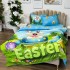 Lenjerie de Pat Dublu,  Finet, Imprimeu Digital, 4 Piese, Bleu, Verde, Iepurașul din Oul Încondeiat  [5]