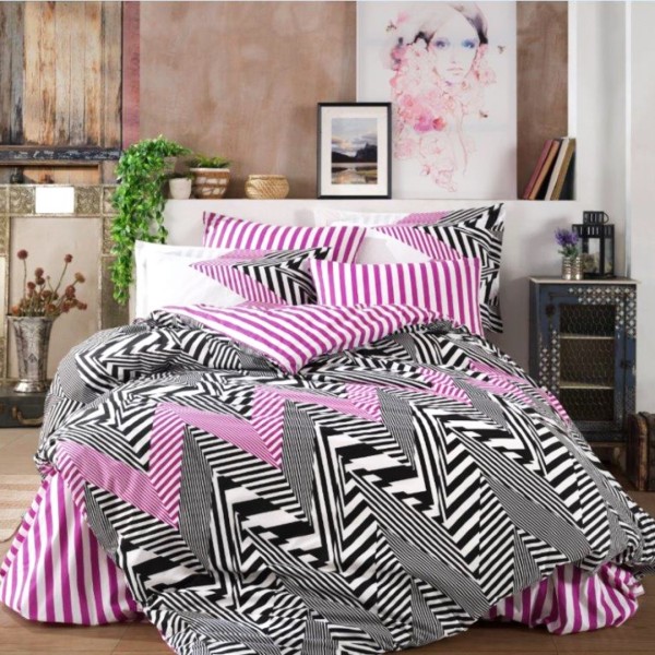Lenjerie Pat Dublu, Bumbac 100% Poplin, 4 piese, Hobby Daniela – Black [1]