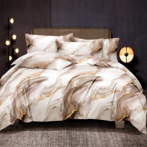Lenjerie pat dublu, FINET Satinat, 6 piese, Gri, Bej, Marmura Lenjerie pat dublu, FINET Satinat, 6 piese, Gri, Bej, Marmura