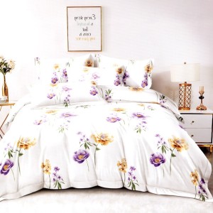 Lenjerie pat dublu, FINET Satinat, 6 piese, Alb, Floricele Lenjerie pat dublu, FINET Satinat, 6 piese, Alb, Floricele