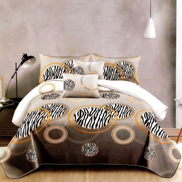 Lenjerie pat dublu, FINET Satinat, 6 piese, Gri, Cercuri, Animal Print [1]