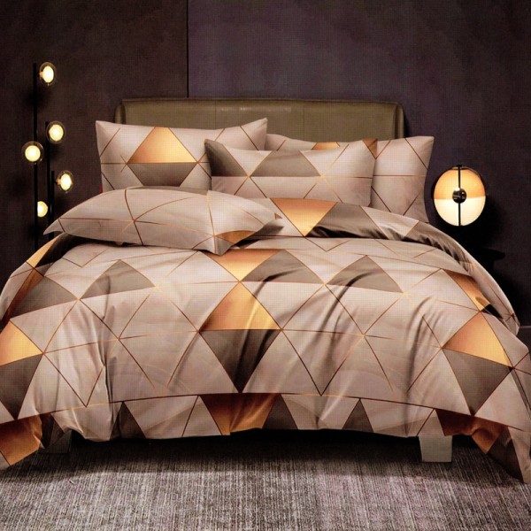 Lenjerie pat dublu, FINET, 6 piese, Bej, Auriu, Forme Geometrice [1]