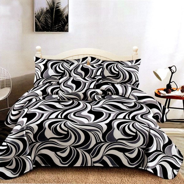 Lenjerie pat dublu, FINET Satinat, 6 piese, Alb, Negru, Gri, Model Abstract [1]