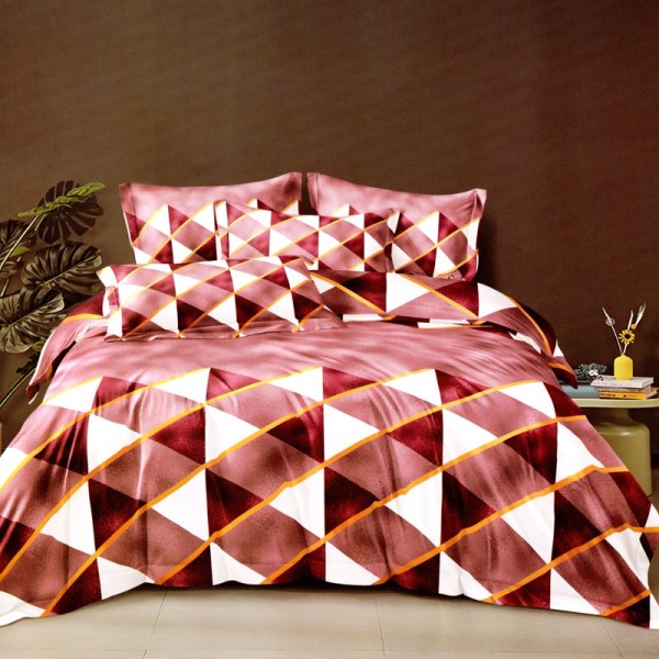 Lenjerie pat dublu, FINET Satinat, 6 piese, Alb, Roz, Forme Geometrice [1]