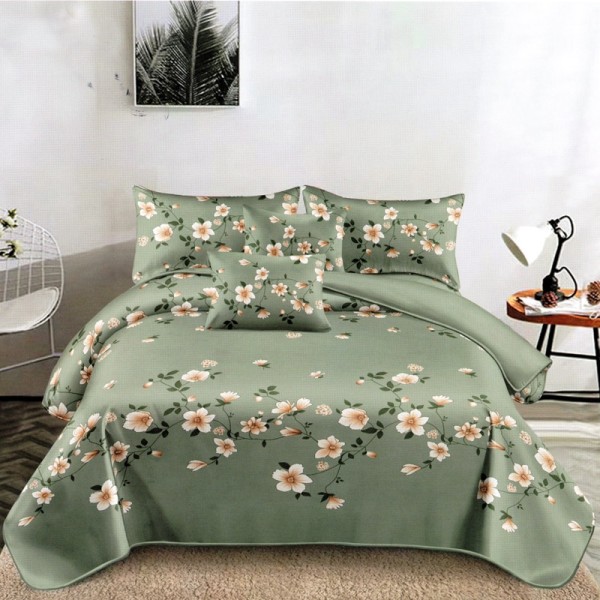 Lenjerie pat dublu, FINET Satinat, 6 piese, Roz, flori [1]