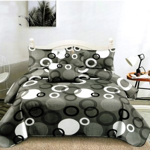 Lenjerie pat dublu, FINET, 6 piese, Gri, Cercuri Lenjerie pat dublu, FINET, 6 piese, Gri, Cercuri