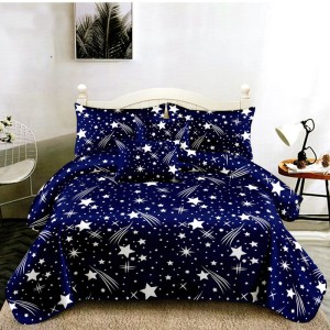 Lenjerie pat dublu, FINET Satinat, 6 piese, Bleumarin, Ploaie de Stele