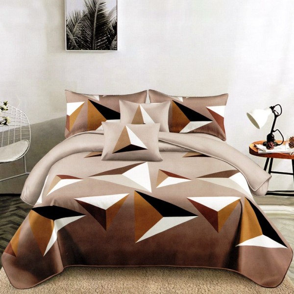 Lenjerie pat dublu, FINET Satinat, 6 piese, Bej, Forme Geometrice [1]